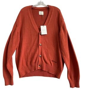 Éclectique Ela V-Neck Cardigan Sunburst Orange Horn Buttons Cotton Women's M